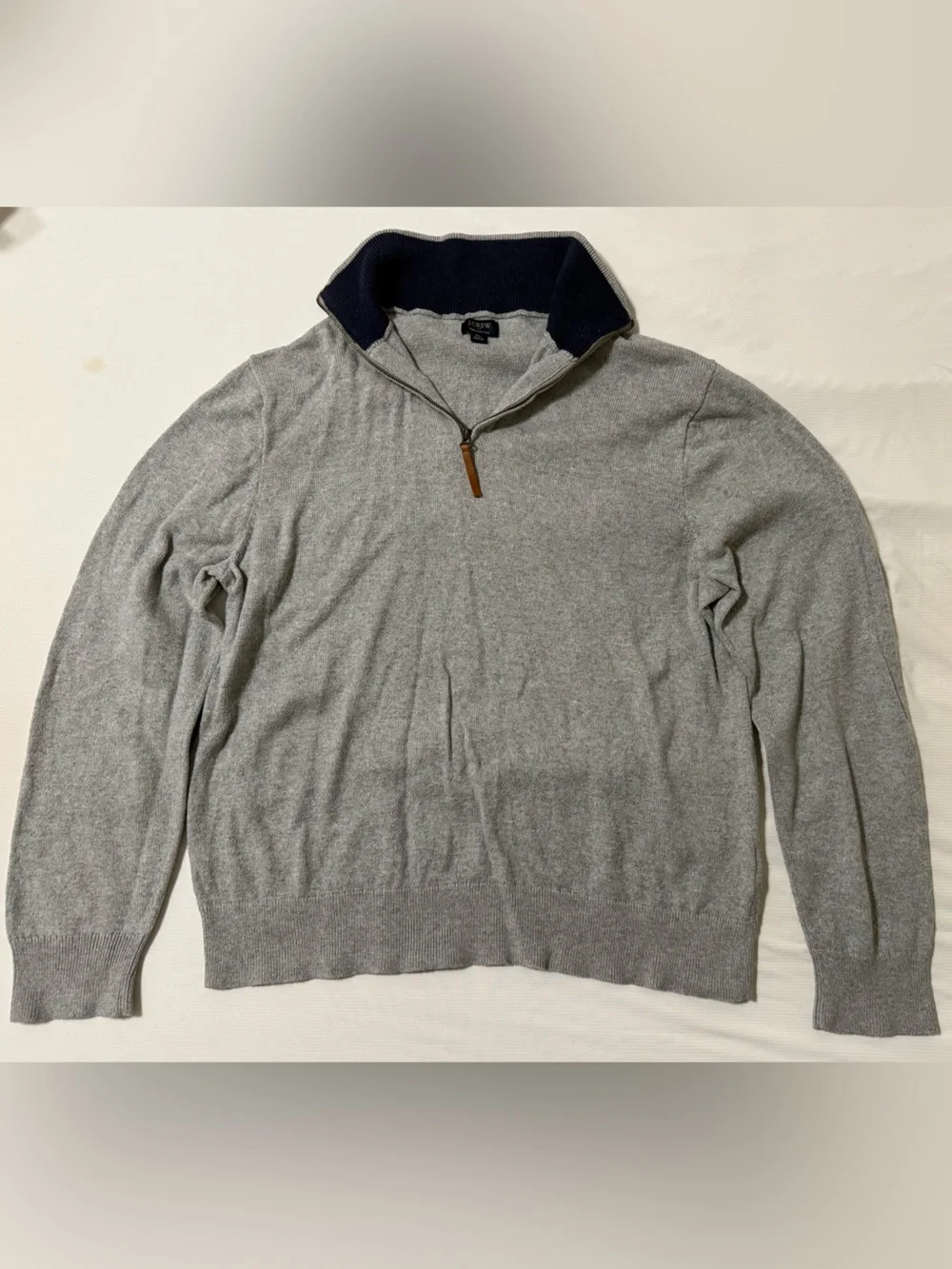 J. Crew Light Gray Quarter-Zip Sweater with Navy Collar